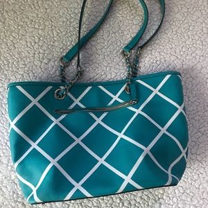 Calvin Klein Teal/White Striped Purse